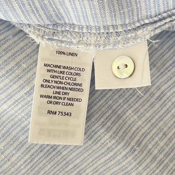 St. Tropez West 100% Linen Blue & White Striped Tunic Blouse Lagenlook Sz. Small - Picture 11 of 13